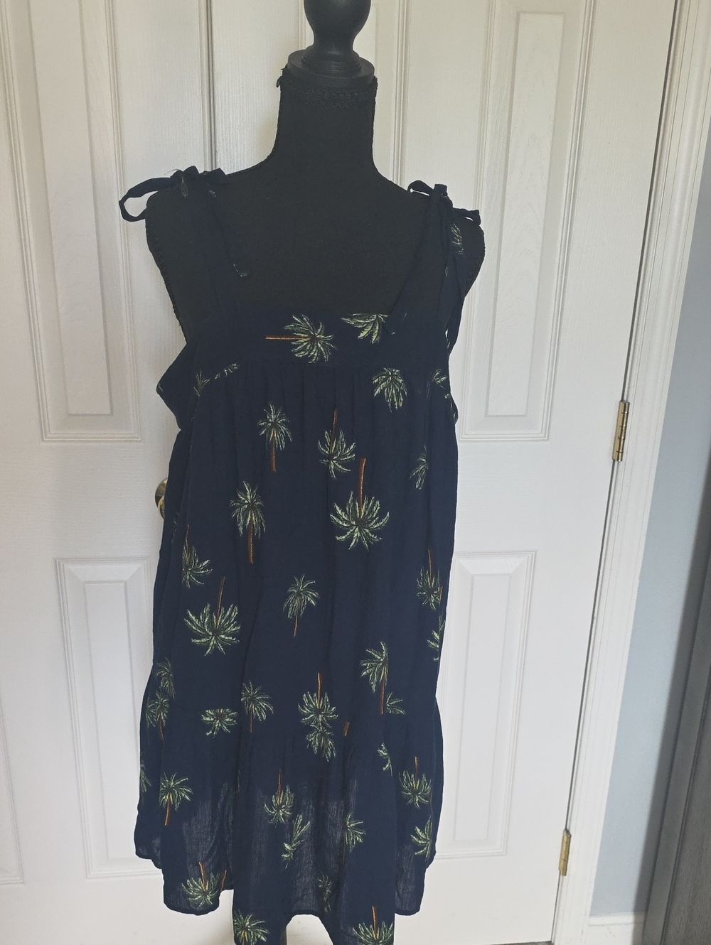 LOFT Navy Palm-Print Beach Dress
